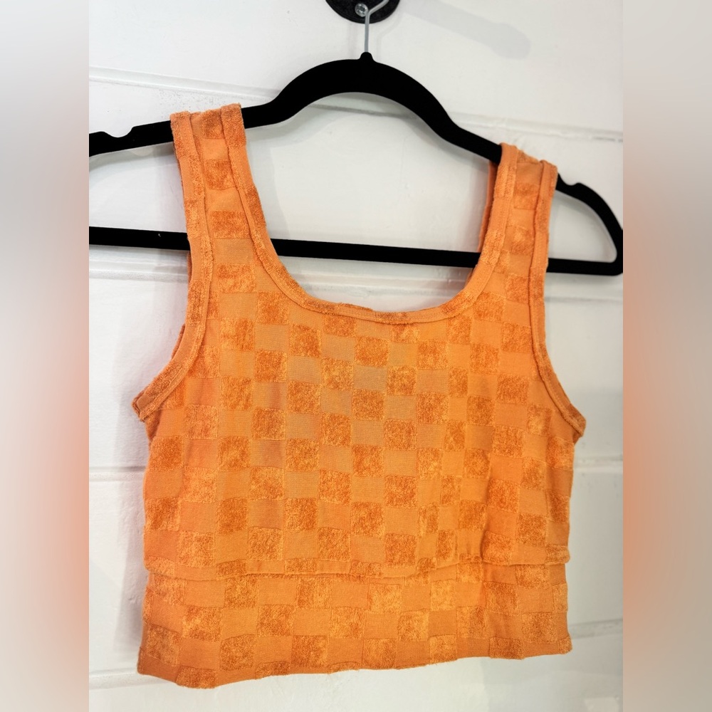 Orange Checkered Terry Cloth Bra Tank Top